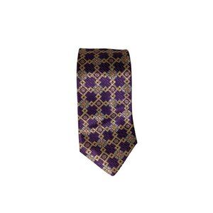 Jos.A. Bank 100% Silk Mens Tie Necktie Purple/Gold Geometric